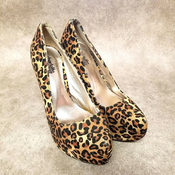 Charlotte Russe Womens 532B02 Size 7 Brown Slip On Cheetah Print Heel Platform - Picture 1 of 11